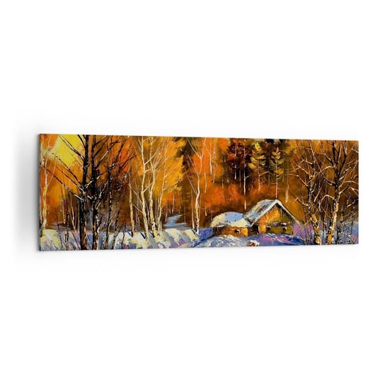 Obraz na płótnie - Zimowa impresja w słońcu - 160x50cm - Krajobraz Zima Górska Chata - Nowoczesny foto obraz w ramie do salonu do sypialni ARTTOR ARTTOR