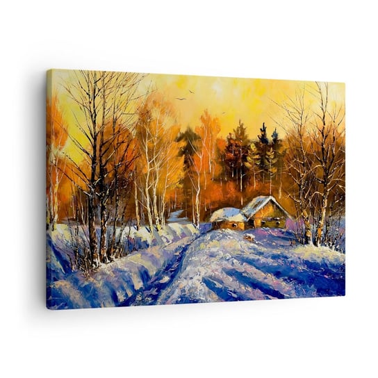 Obraz na płótnie - Zimowa impresja w słońcu - 70x50cm - Krajobraz Zima Górska Chata - Nowoczesny Canvas obraz do salonu do sypialni ARTTOR ARTTOR
