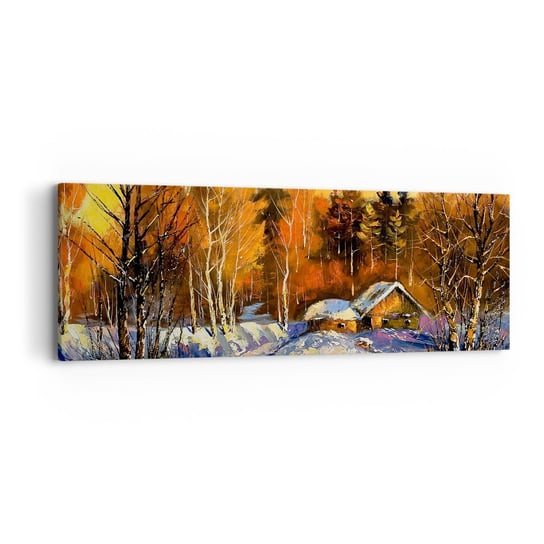 Obraz na płótnie - Zimowa impresja w słońcu - 90x30cm - Krajobraz Zima Górska Chata - Nowoczesny Canvas obraz do salonu do sypialni ARTTOR ARTTOR