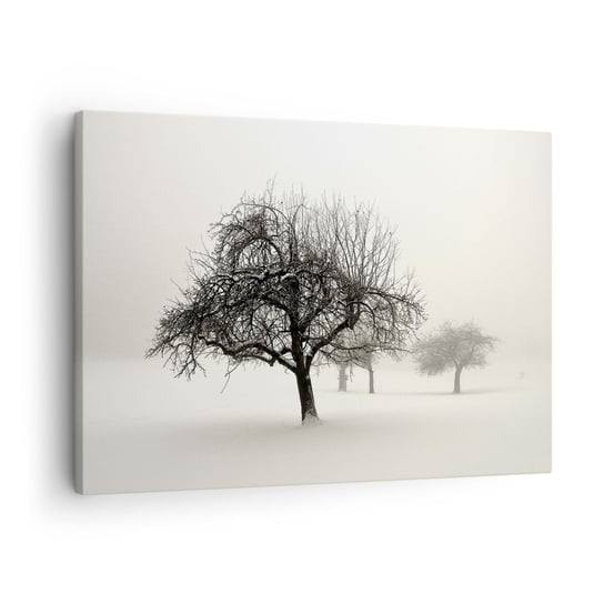Obraz na płótnie - Zimowy sen - 70x50cm - Grafika Drzewo Natura - Nowoczesny Canvas obraz do salonu do sypialni ARTTOR ARTTOR