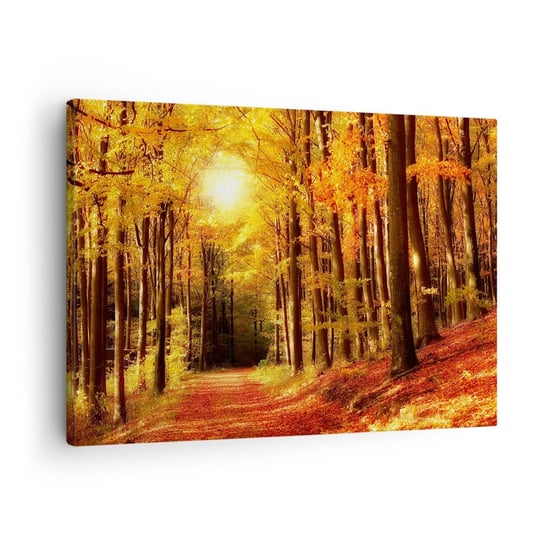 Obraz na płótnie - Złota jesień na leśnej drodze - 70x50cm - Jesień Las Krajobraz - Nowoczesny Canvas obraz do salonu do sypialni ARTTOR ARTTOR
