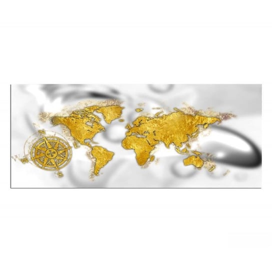 Obraz na płótnie, Złota mapa świata z różą wiatrów, 150x60 cm Feeby