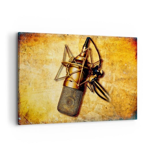 Obraz na płótnie - Złote lata radia - 100x70cm - Mikrofon Muzyka Retro - Nowoczesny foto obraz w ramie do salonu do sypialni ARTTOR ARTTOR