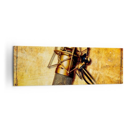 Obraz na płótnie - Złote lata radia - 160x50cm - Mikrofon Muzyka Retro - Nowoczesny foto obraz w ramie do salonu do sypialni ARTTOR ARTTOR