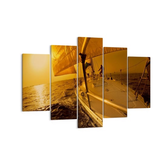 Obraz na płótnie - Złoty wieczór po wielobarwnym dniu - 150x100 cm - Obraz nowoczesny - Marynistyka, Żaglówka, Podróże, Morze, Słońce - EA150x100-0322 ARTTOR
