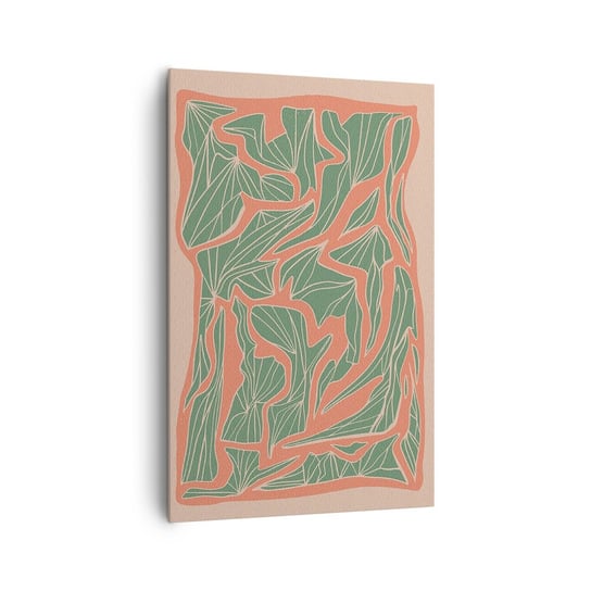 Obraz na płótnie - Zmagania koralu i zieleni - 80x120cm - Boho Pastelowy Sztuka - Nowoczesny obraz na ścianę do salonu do sypialni ARTTOR ARTTOR