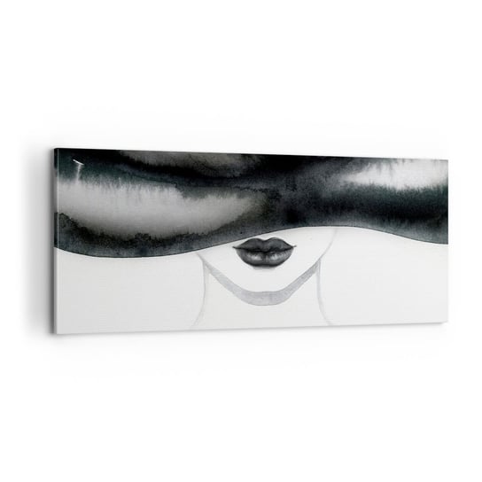 Obraz na płótnie - Zmysłowa tajemnica - 100x40cm - Kobieta W Kapeluszu Modelka Czarno-Biały - Nowoczesny foto obraz w ramie do salonu do sypialni ARTTOR ARTTOR