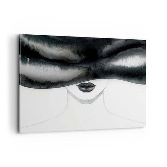 Obraz na płótnie - Zmysłowa tajemnica - 120x80cm - Kobieta W Kapeluszu Modelka Czarno-Biały - Nowoczesny obraz na ścianę do salonu do sypialni ARTTOR ARTTOR