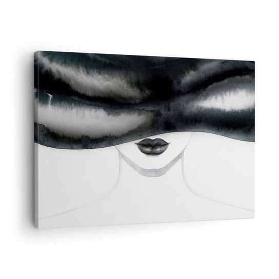 Obraz na płótnie - Zmysłowa tajemnica - 70x50cm - Kobieta W Kapeluszu Modelka Czarno-Biały - Nowoczesny Canvas obraz do salonu do sypialni ARTTOR ARTTOR