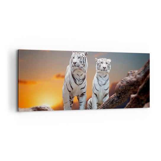 Obraz na płótnie - Zupełnie jak w Narni - 100x40cm - Zwierzęta Tygrys Zachód Słońca - Nowoczesny foto obraz w ramie do salonu do sypialni ARTTOR ARTTOR