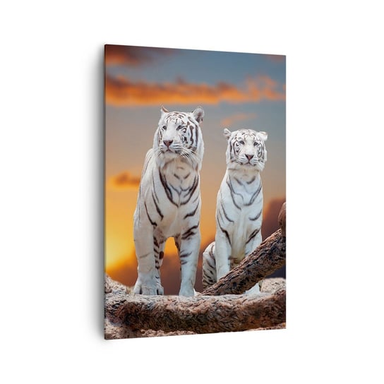 Obraz na płótnie - Zupełnie jak w Narni - 70x100cm - Zwierzęta Tygrys Zachód Słońca - Nowoczesny foto obraz w ramie do salonu do sypialni ARTTOR ARTTOR