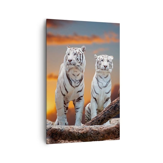 Obraz na płótnie - Zupełnie jak w Narni - 80x120cm - Zwierzęta Tygrys Zachód Słońca - Nowoczesny obraz na ścianę do salonu do sypialni ARTTOR ARTTOR