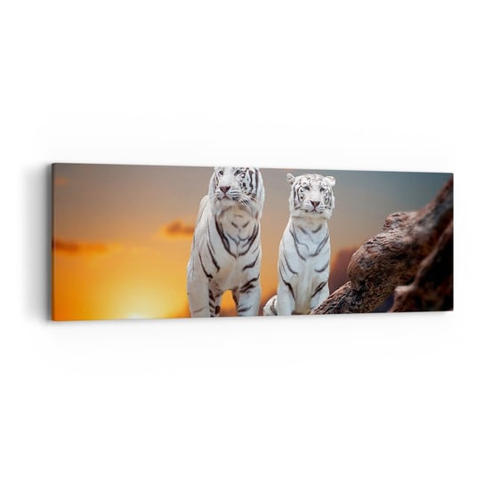 Obraz na płótnie - Zupełnie jak w Narni - 90x30cm - Zwierzęta Tygrys Zachód Słońca - Nowoczesny Canvas obraz do salonu do sypialni ARTTOR ARTTOR
