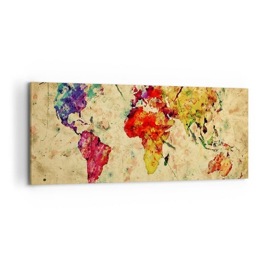 Obraz na płótnie - Życie jak barwny papier mapy - 120x50cm - Mapa Świata Kontynenty Podróże - Nowoczesny obraz na ścianę do salonu do sypialni ARTTOR ARTTOR