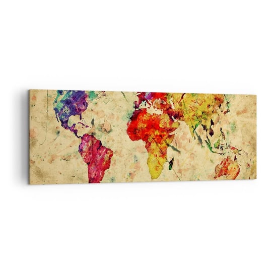 Obraz na płótnie - Życie jak barwny papier mapy - 140x50cm - Mapa Świata Kontynenty Podróże - Nowoczesny Canvas obraz do salonu do sypialni ARTTOR ARTTOR