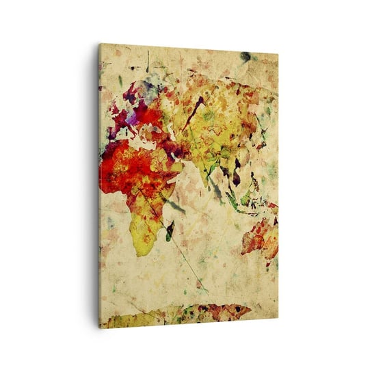 Obraz na płótnie - Życie jak barwny papier mapy - 50x70cm - Mapa Świata Kontynenty Podróże - Nowoczesny Canvas obraz do salonu do sypialni ARTTOR ARTTOR
