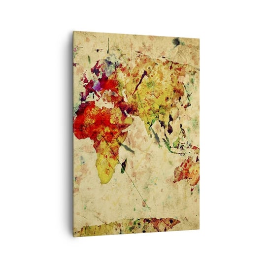 Obraz na płótnie - Życie jak barwny papier mapy - 70x100cm - Mapa Świata Kontynenty Podróże - Nowoczesny foto obraz w ramie do salonu do sypialni ARTTOR ARTTOR