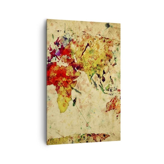 Obraz na płótnie - Życie jak barwny papier mapy - 80x120cm - Mapa Świata Kontynenty Podróże - Nowoczesny obraz na ścianę do salonu do sypialni ARTTOR ARTTOR