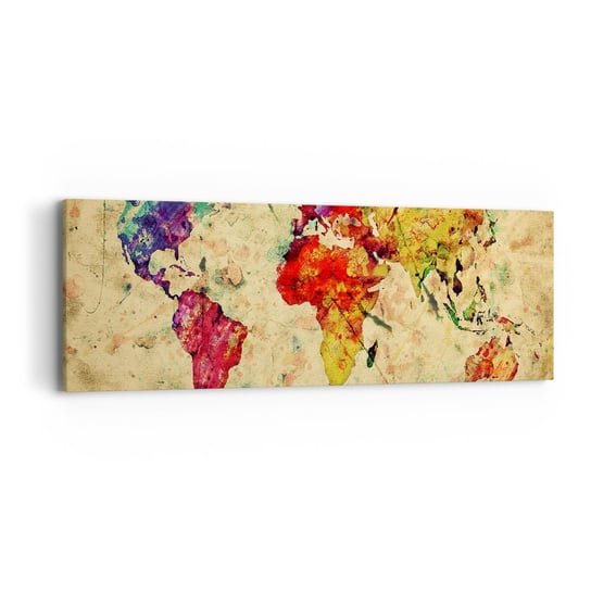 Obraz na płótnie - Życie jak barwny papier mapy - 90x30cm - Mapa Świata Kontynenty Podróże - Nowoczesny Canvas obraz do salonu do sypialni ARTTOR ARTTOR
