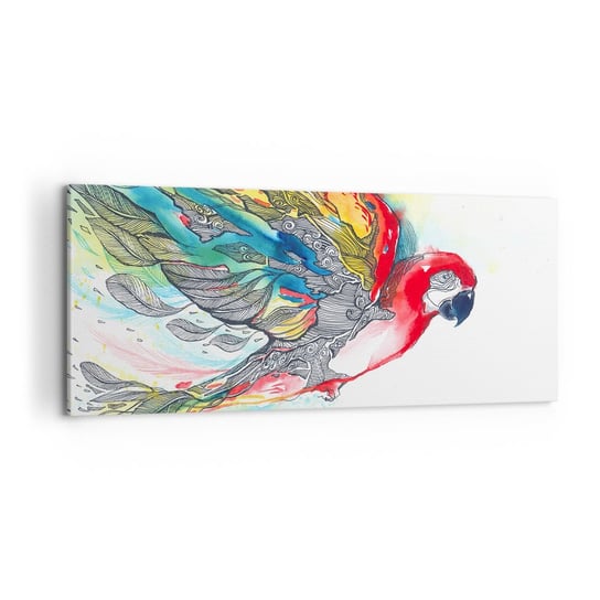 Obraz na płótnie - Żyj kolorowo - 120x50 cm - Obraz nowoczesny - Ptak, Papuga, Kolorowe Pióra, Grafika, Sztuka - AB120x50-3008 ARTTOR