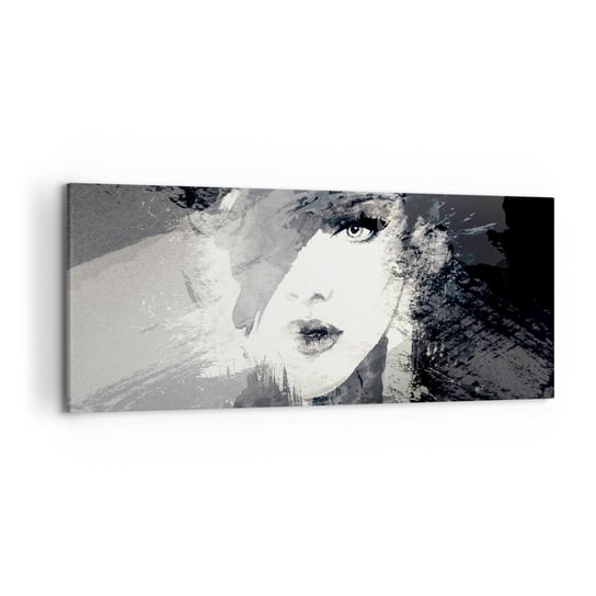 Obraz na płótnie - Zza szarego woalu - 120x50cm - Twarz Kobiety Czarno-Białe Oczy - Nowoczesny obraz na ścianę do salonu do sypialni ARTTOR ARTTOR