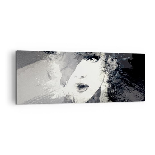 Obraz na płótnie - Zza szarego woalu - 140x50cm - Twarz Kobiety Czarno-Białe Oczy - Nowoczesny Canvas obraz do salonu do sypialni ARTTOR ARTTOR