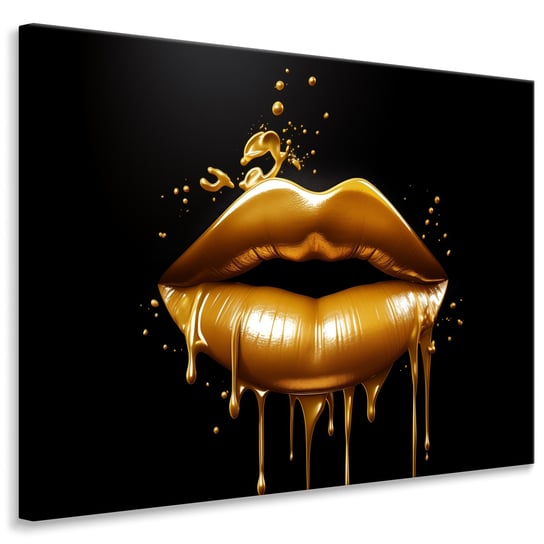 Obraz Na Ścianę Do Salonu Złote USTA Abstrakcja Styl Glamour 30cm x 20cm Muralo