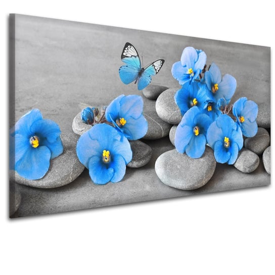 Obraz na ścianę do sypialni salonu niebieskie kwiaty 41446 Naklejkomania
