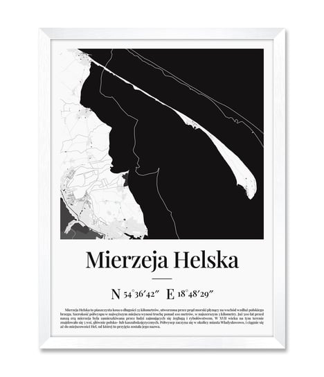 Obraz na ścianę morze mapa Mierzeja Helska Mierzei Helskiej Helu Hel biała rama 32x42 cm iWALL studio