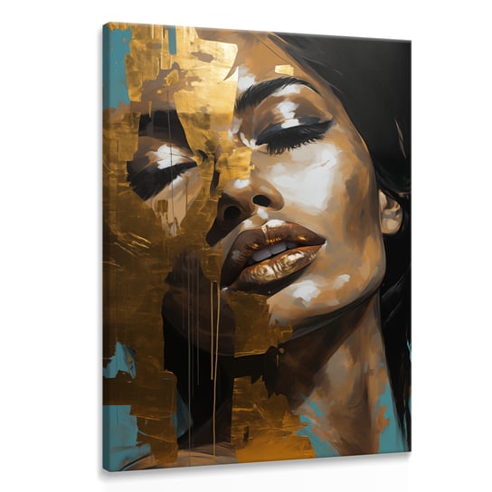 Obraz Na Ścianę Nowoczesny PORTRET Kobiety Styl Glamour Złote Usta 60cm x 90cm Muralo