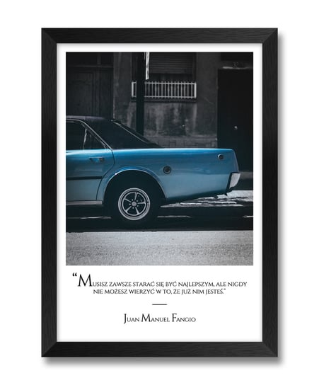 Obraz na ścianę z samochodem samochód prezent dla taty ojca do garażu Juan Manuel Fangio czarna rama 23,5x32 cm iWALL studio