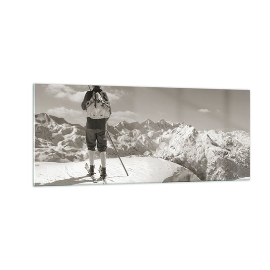 Obraz na szkle - A góry te same - 100x40cm - Krajobraz Góry Narciarz - Nowoczesny foto szklany obraz do salonu do sypialni ARTTOR ARTTOR