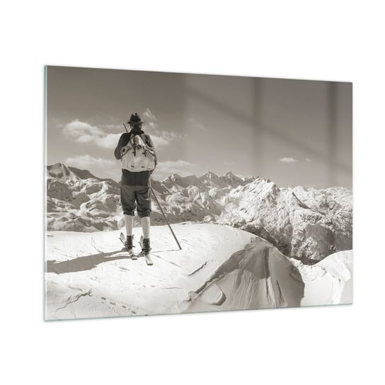 Obraz na szkle - A góry te same - 100x70cm - Krajobraz Góry Narciarz - Nowoczesny foto szklany obraz do salonu do sypialni ARTTOR ARTTOR