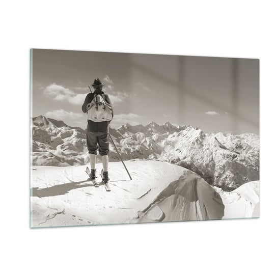 Obraz na szkle - A góry te same - 120x80cm - Krajobraz Góry Narciarz - Nowoczesny szklany obraz na ścianę do salonu do sypialni ARTTOR ARTTOR