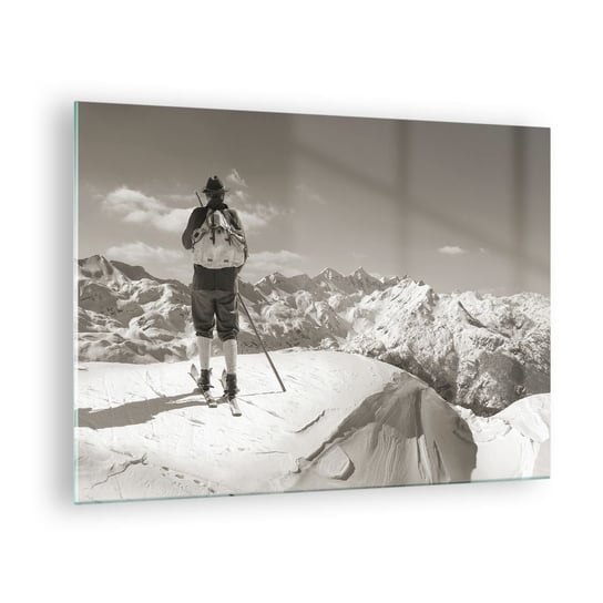 Obraz na szkle - A góry te same - 70x50cm - Krajobraz Góry Narciarz - Nowoczesny szklany obraz do salonu do sypialni ARTTOR ARTTOR