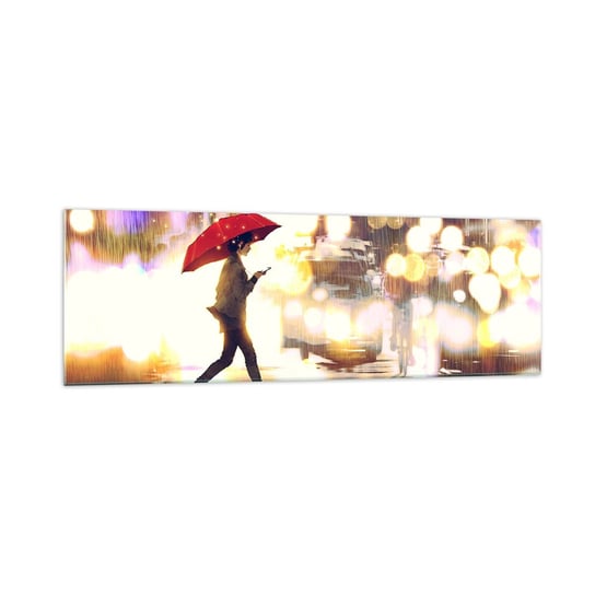 Obraz na szkle - A jednak słoneczna - 160x50cm - Miasto Spacer W Deszczu Parasol - Nowoczesny foto szklany obraz do salonu do sypialni ARTTOR ARTTOR