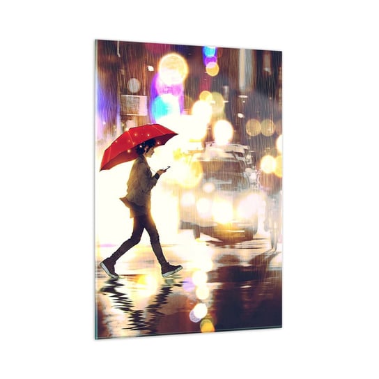 Obraz na szkle - A jednak słoneczna - 50x70cm - Miasto Spacer W Deszczu Parasol - Nowoczesny szklany obraz do salonu do sypialni ARTTOR ARTTOR