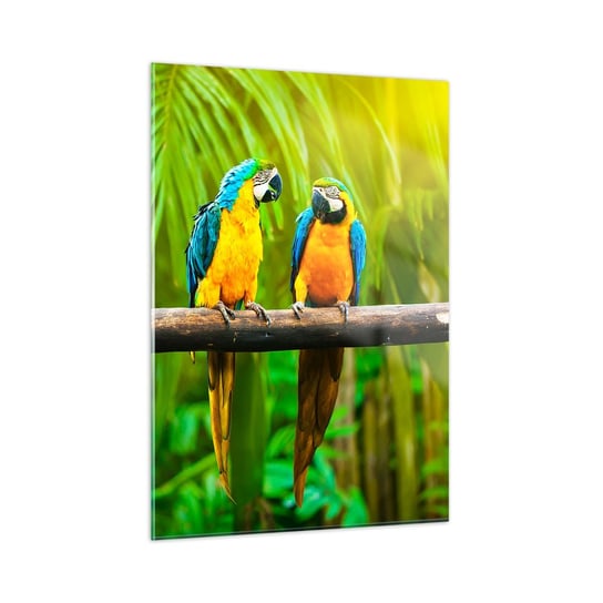 Obraz na szkle - A słyszałaś, że ona…? - 50x70cm - Ptaki Papugi Natura - Nowoczesny szklany obraz do salonu do sypialni ARTTOR ARTTOR
