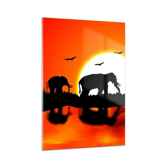 Obraz na szkle - A wieczorem na małego drinka - 50x70cm - Zwierzęta Afryka Słoń  - Nowoczesny szklany obraz do salonu do sypialni ARTTOR ARTTOR