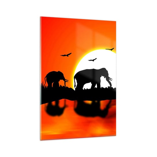 Obraz na szkle - A wieczorem na małego drinka - 80x120cm - Zwierzęta Afryka Słoń  - Nowoczesny szklany obraz na ścianę do salonu do sypialni ARTTOR ARTTOR