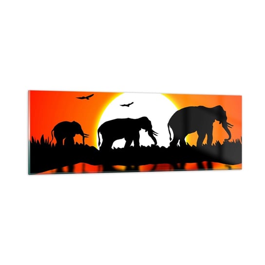Obraz na szkle - A wieczorem na małego drinka - 90x30cm - Zwierzęta Afryka Słoń  - Nowoczesny szklany obraz do salonu do sypialni ARTTOR ARTTOR