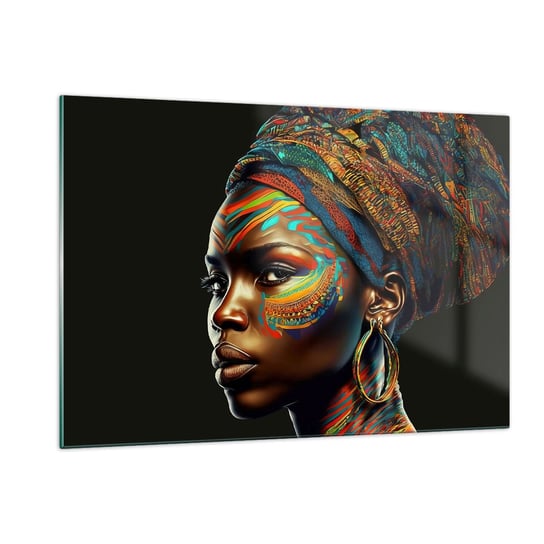 Obraz na szkle - Afrykańska królowa - 120x80cm - Turban Plemiona Afroamerykanin - Nowoczesny szklany obraz na ścianę do salonu do sypialni ARTTOR ARTTOR