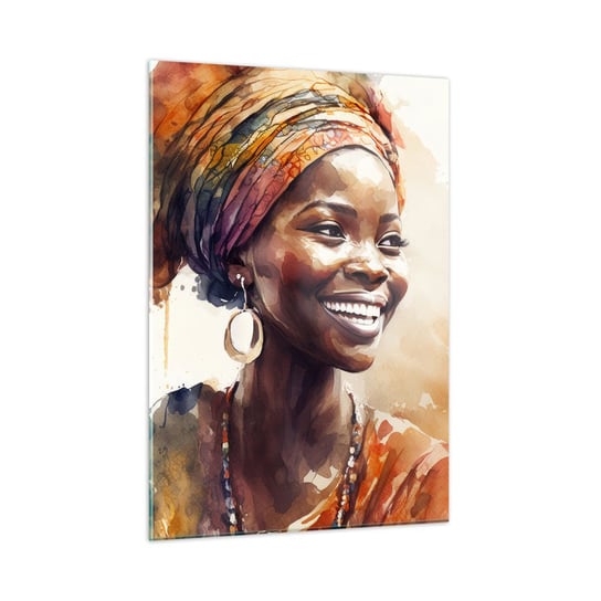 Obraz na szkle - Afrykańska królowa - 50x70cm - Kobieta Afroamerykanin Portret - Nowoczesny szklany obraz do salonu do sypialni ARTTOR ARTTOR