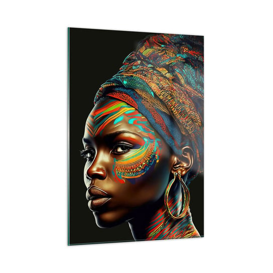 Obraz na szkle - Afrykańska królowa - 50x70cm - Turban Plemiona Afroamerykanin - Nowoczesny szklany obraz do salonu do sypialni ARTTOR ARTTOR