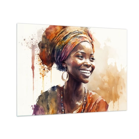 Obraz na szkle - Afrykańska królowa - 70x50cm - Kobieta Afroamerykanin Portret - Nowoczesny szklany obraz do salonu do sypialni ARTTOR ARTTOR