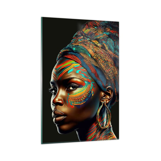 Obraz na szkle - Afrykańska królowa - 80x120cm - Turban Plemiona Afroamerykanin - Nowoczesny szklany obraz na ścianę do salonu do sypialni ARTTOR ARTTOR
