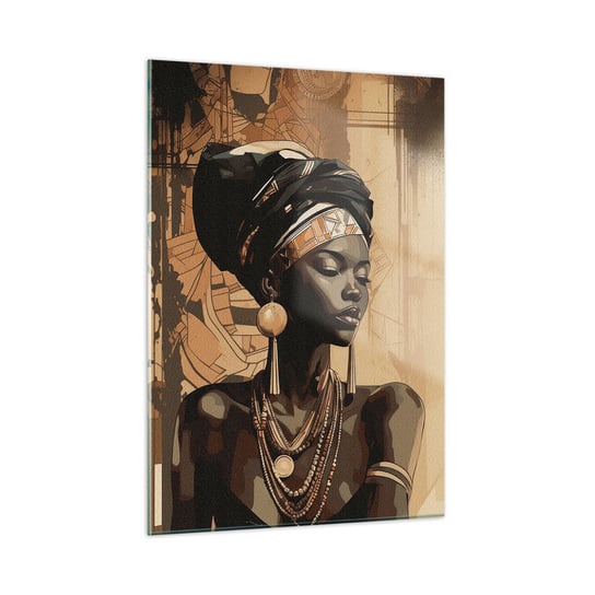 Obraz na szkle - Afrykański majestat - 50x70cm - Afroamerykanin Kobieta Portret - Nowoczesny szklany obraz do salonu do sypialni ARTTOR ARTTOR