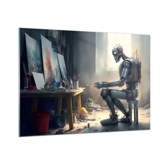 Obraz na szkle - Akt kreacji - 100x70cm - Sztuka Malowanie Robot - Nowoczesny foto szklany obraz do salonu do sypialni ARTTOR ARTTOR