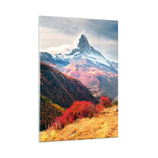 Obraz na szkle - Alpejska jesień - 50x70cm - Krajobraz Alpy Szczyt - Nowoczesny szklany obraz do salonu do sypialni ARTTOR ARTTOR