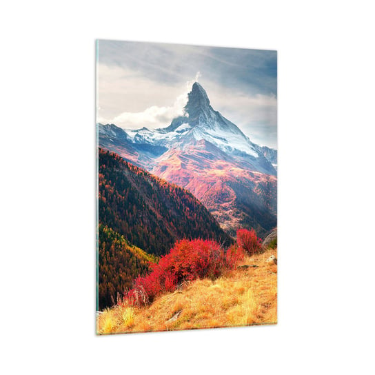 Obraz na szkle - Alpejska jesień - 80x120cm - Krajobraz Alpy Szczyt - Nowoczesny szklany obraz na ścianę do salonu do sypialni ARTTOR ARTTOR